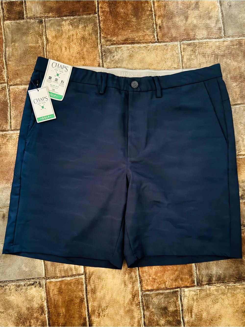 Chaps Men's Navy Flat Front Performance Shorts
